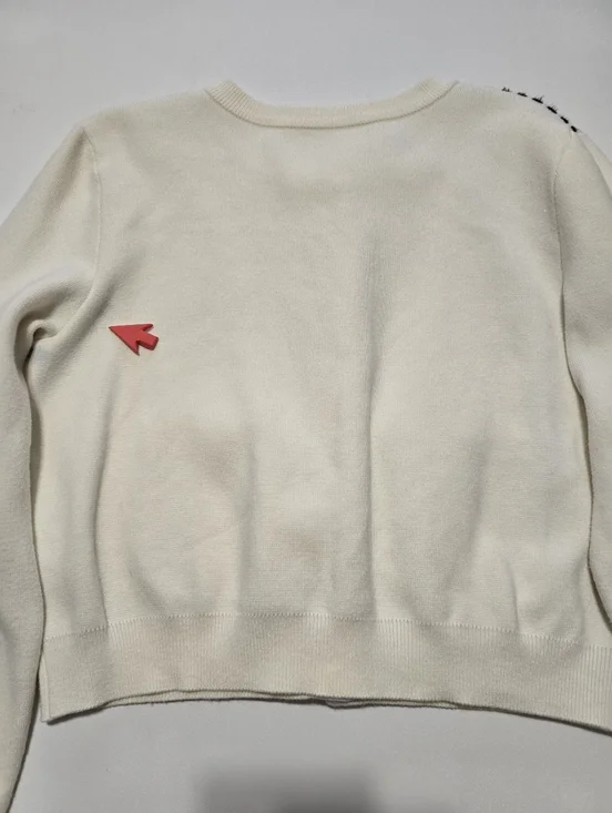 English Factory Stitch Detail Puff Sleeve Cardigan Crew Neck Long Sleeve Size L - Picture 10 of 13